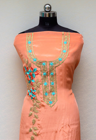 Peach Full Suit With Chinon Chiffon Tie Dye Dupatta