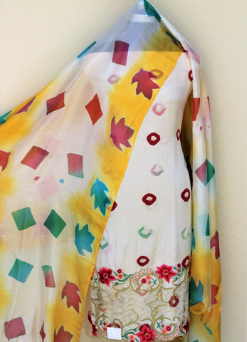 Cream Tie and Dye Full Suit With Tabbi Silk Tie Dye Dupatta