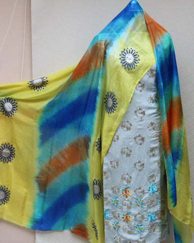 Greay Full Suit With Tabbi Silk Tie Dye Dupatta