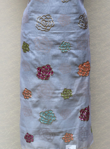 Blueish Gray Full Suit With Self Organza Tie Dye Dupatta