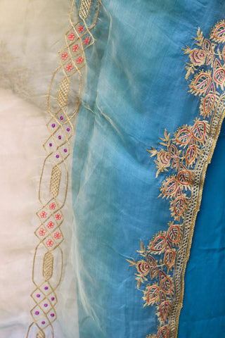 Lemon Green and Firoji Organza Dupatta