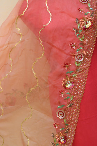 Peach Organza Hand Work Dupatta