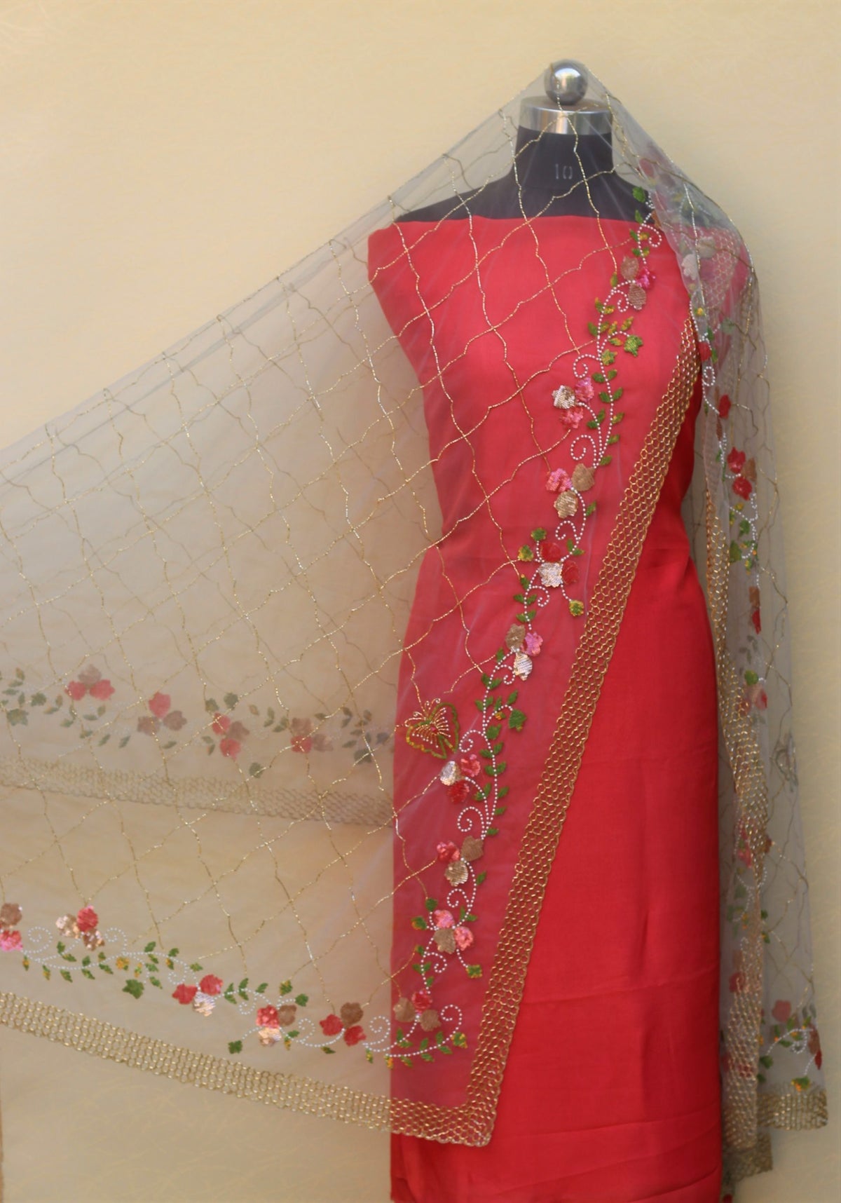 Greay Net Hand Work Dupatta