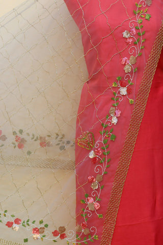 Greay Net Hand Work Dupatta