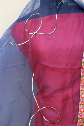 Dark Blue Gray Organza Dupatta