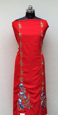 Red Full Suit With Chinon Chiffon Tie Dye Dupatta