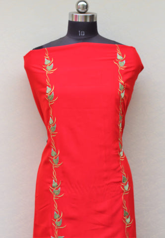 Red Full Suit With Chinon Chiffon Tie Dye Dupatta