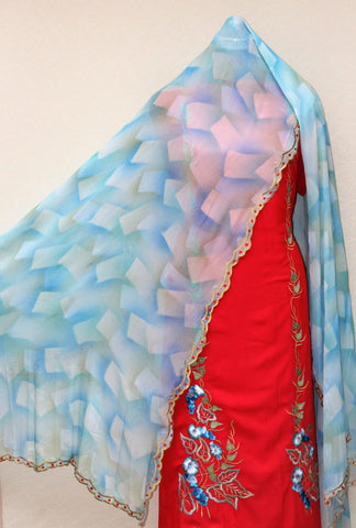 Red Full Suit With Chinon Chiffon Tie Dye Dupatta