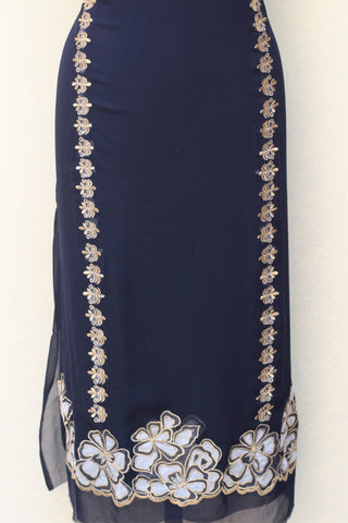 Navy Blue Full Suit With Light Greay Dupatta