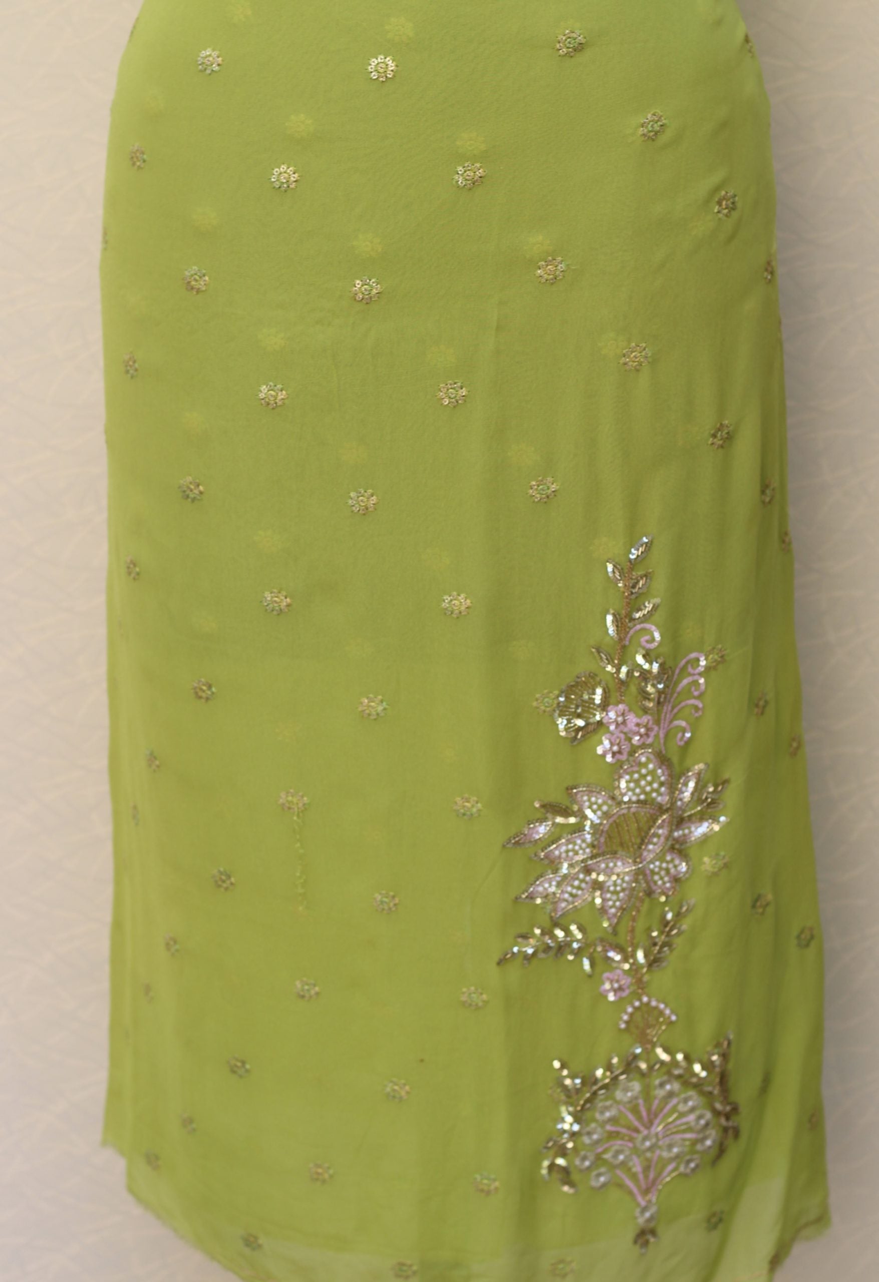 Parrot Green Full Suit With Tissue Organza Tie Dye Dupatta