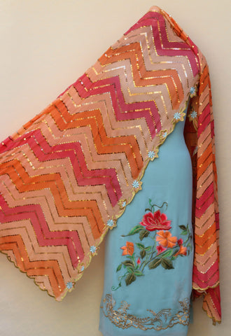 Firoji Full Suit With Georgette Chiffon Tie Dye Dupatta