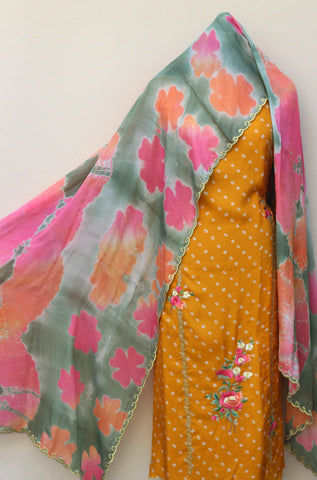 Mustard Full Suit With Tie and Dye Dupatta