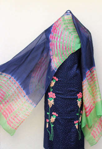 Blue Full Suit With Chanderi Kota Tie Dye Dupatta