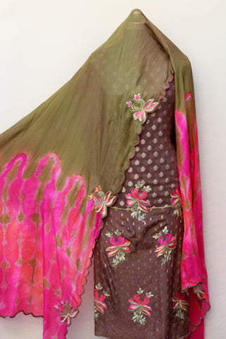 Brown Full Suit With Tabbi Silk Tie Dye Dupatta
