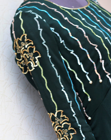 Bottle Green Full Suit With Georgette Chiffon Dupatta