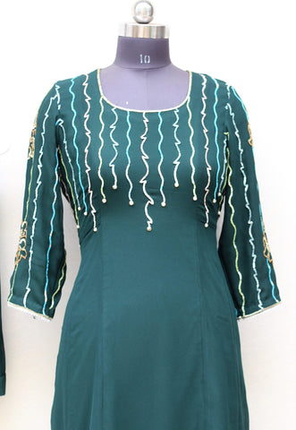 Bottle Green Full Suit With Georgette Chiffon Dupatta