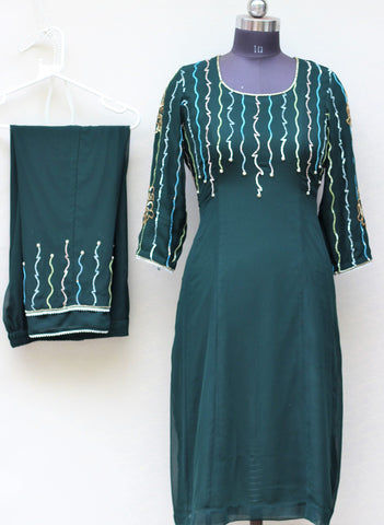 Bottle Green Full Suit With Georgette Chiffon Dupatta
