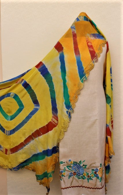 Beige Full Suit With Chinon Chiffon Tie Dye Dupatta