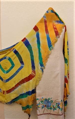 Beige Full Suit With Chinon Chiffon Tie Dye Dupatta