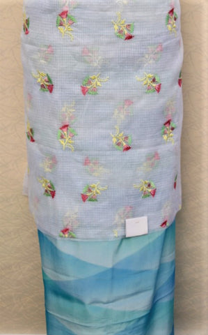 White and Firoji Full Suit With Tabbi Silk Tie Dye Dupatta