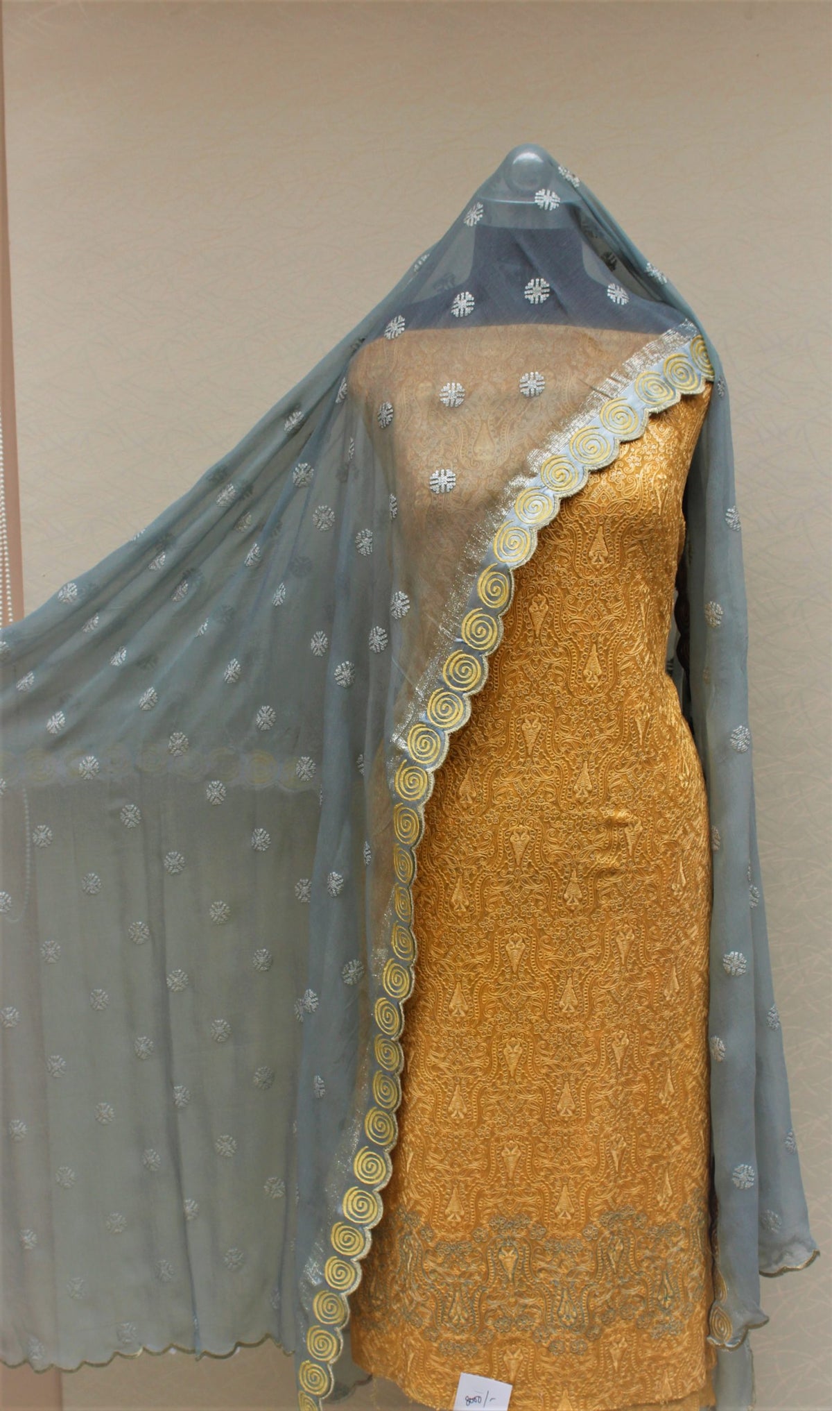 Yellow Full Suit With Greay Dupatta