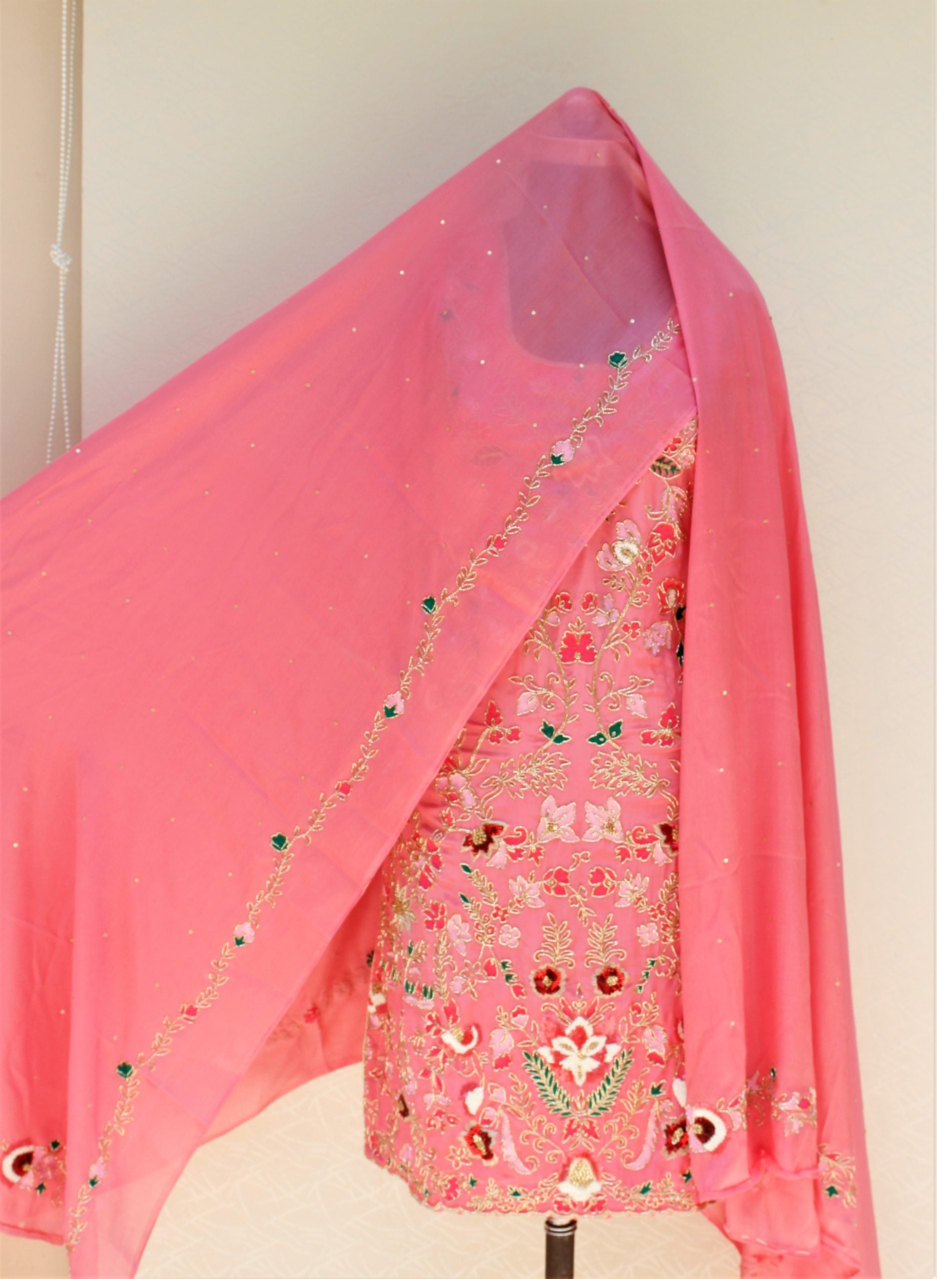 Onion Pink Full Suit With Same Colour Chinon Chiffon Dupatta