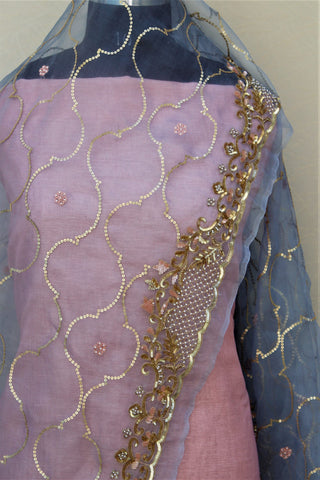 Blueish Gray Hand Work Dupatta