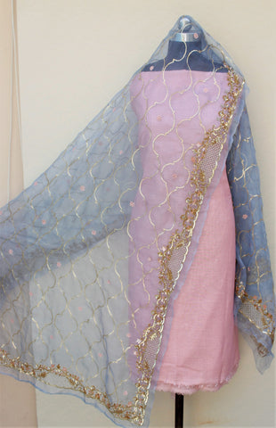 Blueish Gray Hand Work Dupatta