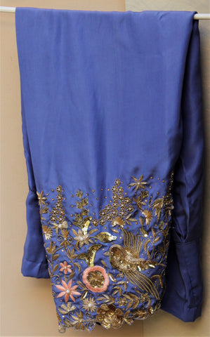 Blueish Gray Full Suit With Rose Gold Organza Dupatta
