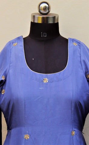 Blueish Gray Full Suit With Rose Gold Organza Dupatta