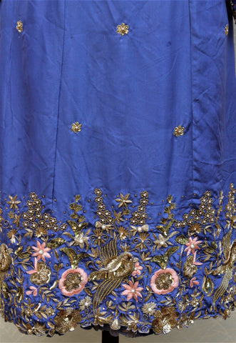 Blueish Gray Full Suit With Rose Gold Organza Dupatta