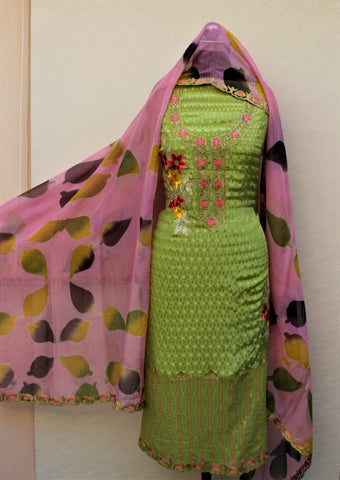 Green Full Suit With Self Organza Tie Dye Dupatta