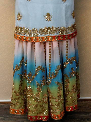 Blueish Gray Garara Suit With Organza Dupatta