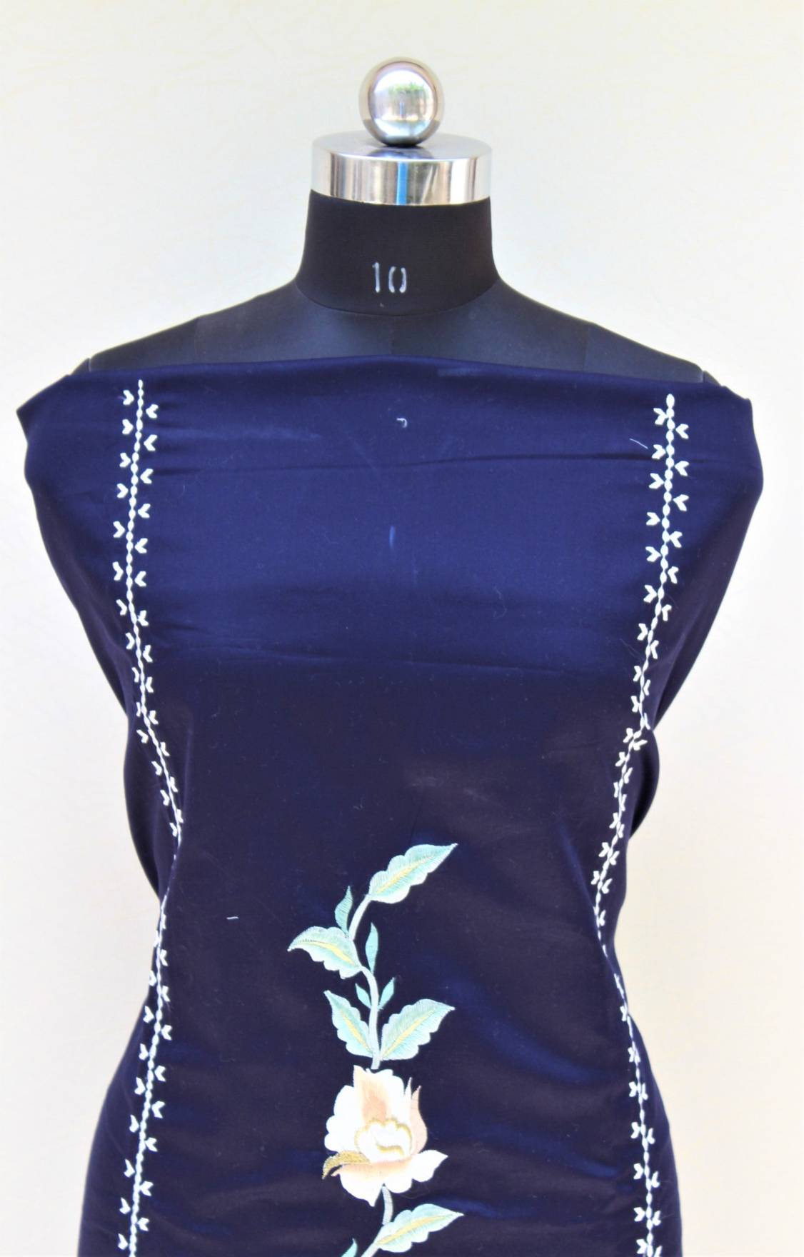 Navy Blue Full Suit With Off White Malmal Dupatta