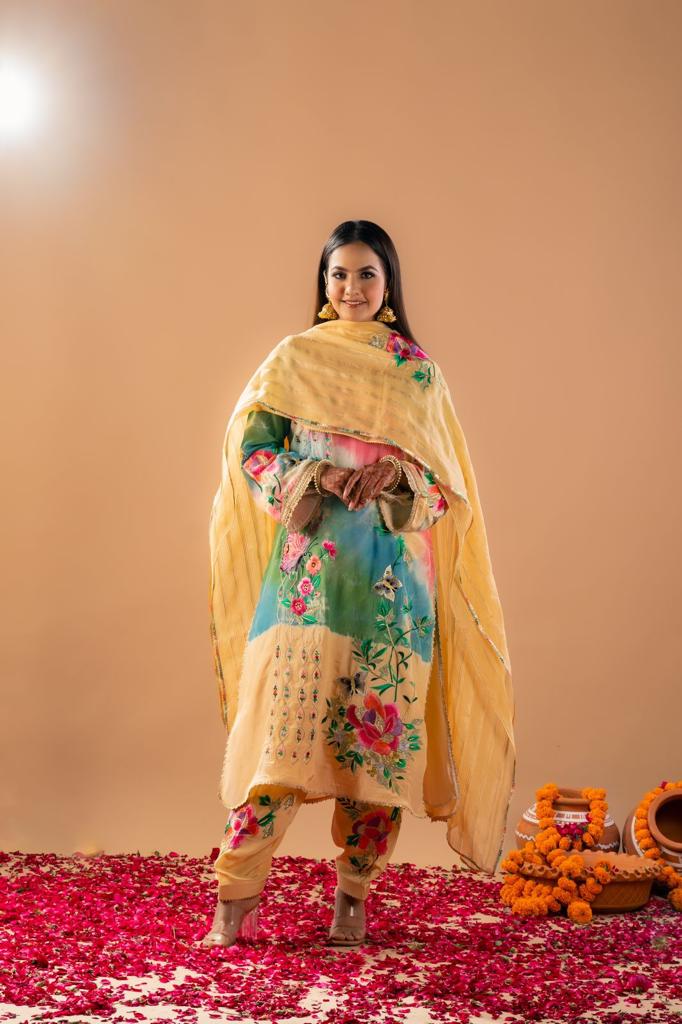 Tie Dye Full Suit With Light Organza Dupatta-1371