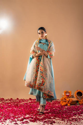 Powder Blue Full Suit With Double Dupattas-1377