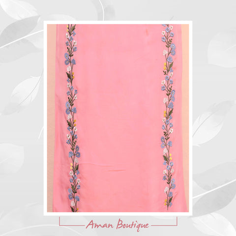Pink Full Suit With Blueish Greay Organza Duaptta