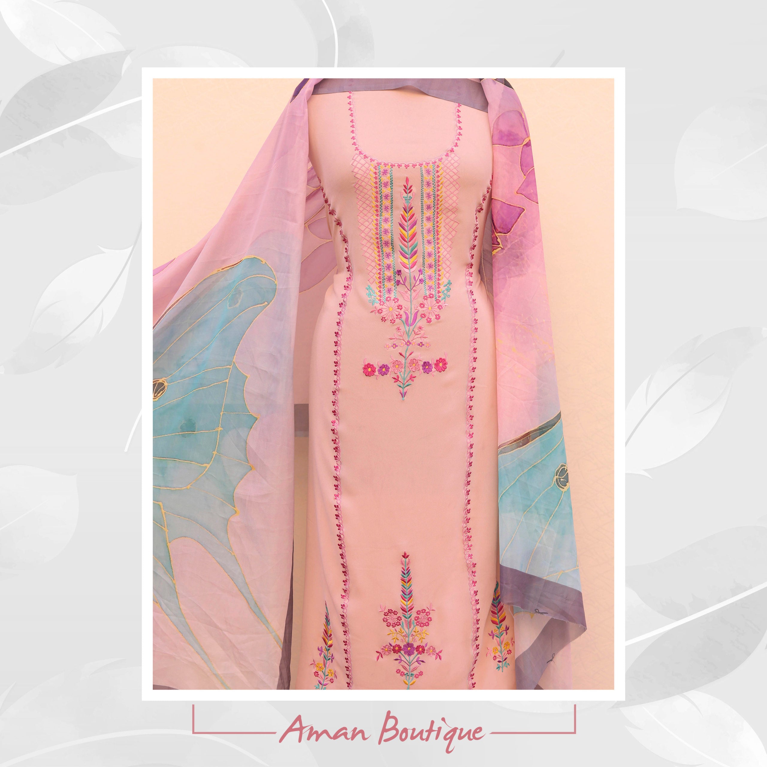 Pinkish Beige Full Suit With Tabbi Silk Printed Dupatta